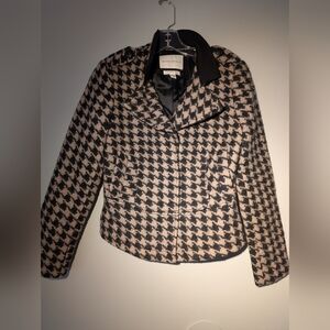 Banana Republic Women's XS Houndstooth Jacket 100% Wool Italian Fabric Pockets